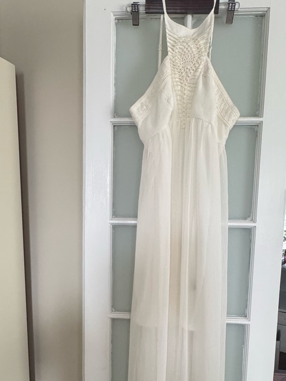 Express Sheer Ivory Lace Halter Maxi Dress